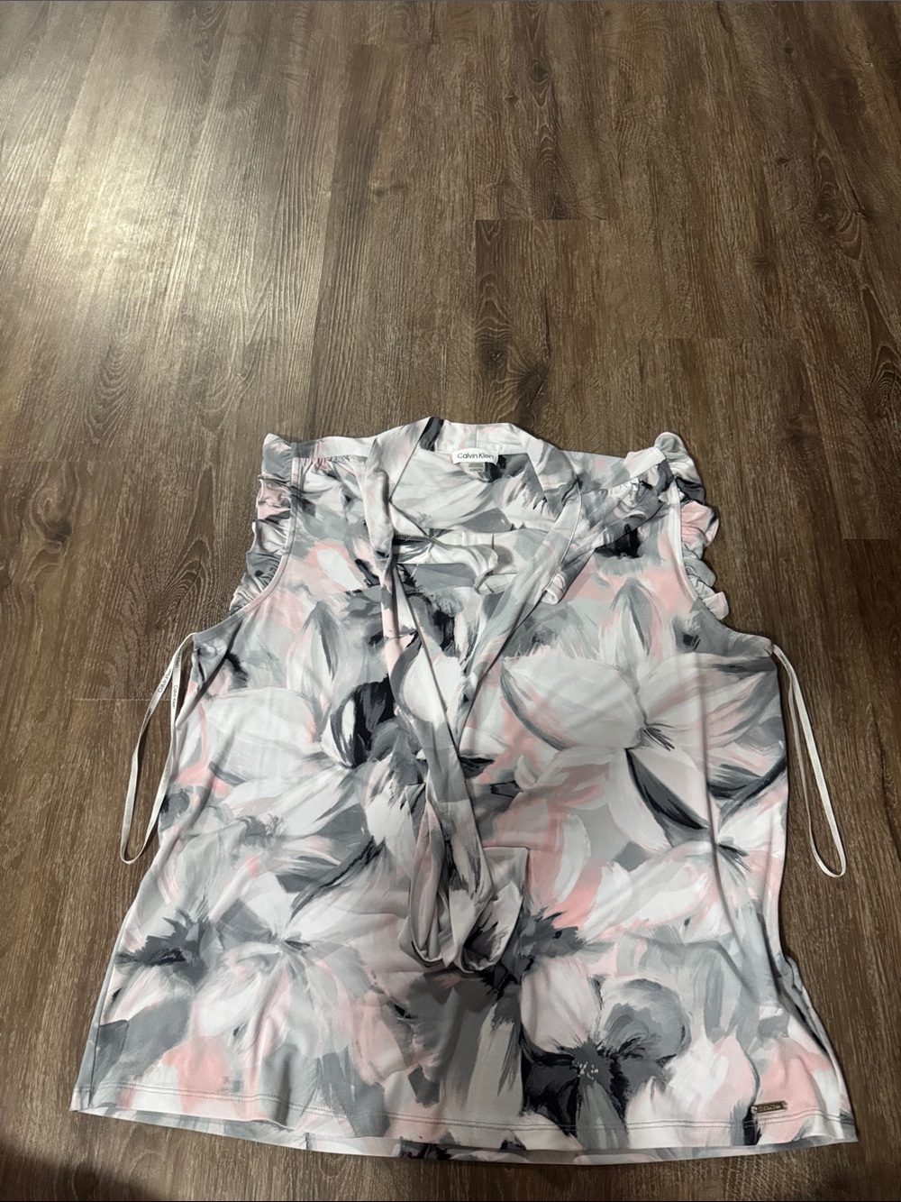 Calvin Klein Watercolor Floral Sleeveless Top in Pink & Gray